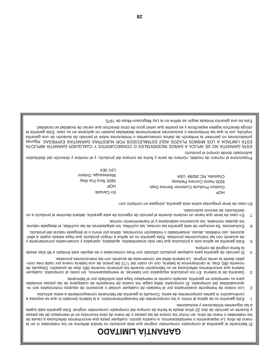 Garantía limitado | Poulan Pro PB20H42YT LAWN TRACTOR User Manual | Page 29 / 56