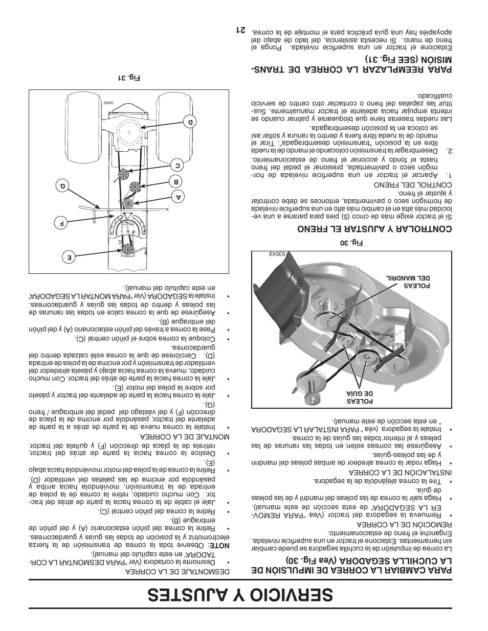 Servicio y ajustes | Poulan Pro PB20H42YT LAWN TRACTOR User Manual | Page 36 / 56