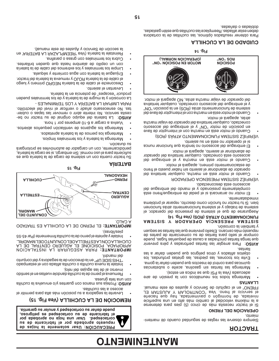 Mantenimento, Tractor | Poulan Pro PB20H42YT LAWN TRACTOR User Manual | Page 42 / 56