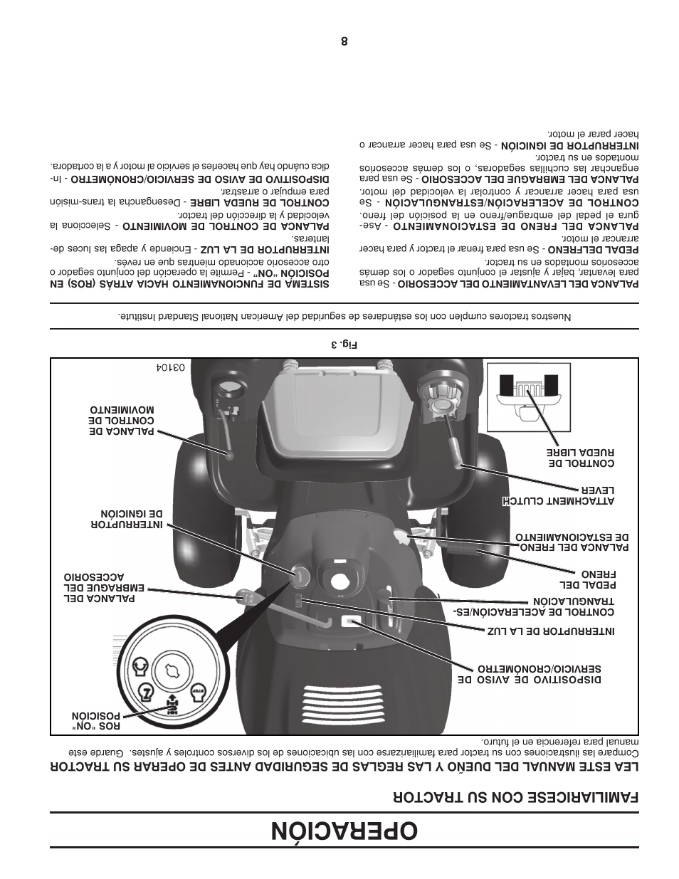 Operación, Familiaricese con su tractor | Poulan Pro PB20H42YT LAWN TRACTOR User Manual | Page 49 / 56