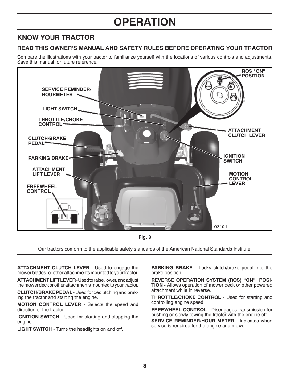 Operation, Know your tractor | Poulan Pro PB20H42YT LAWN TRACTOR User Manual | Page 8 / 56