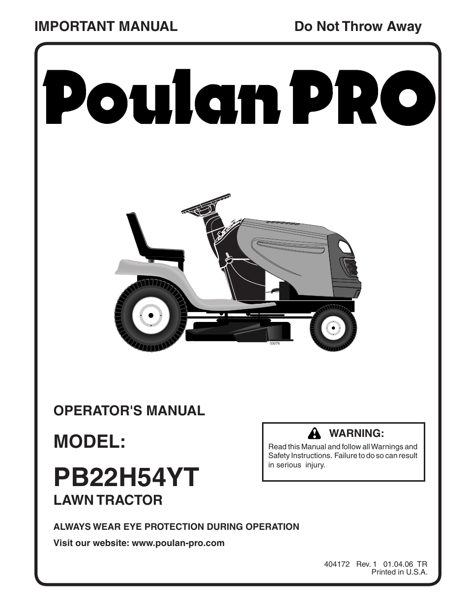 Poulan Pro PB22H54YT LAWN TRACTOR User Manual | 32 pages