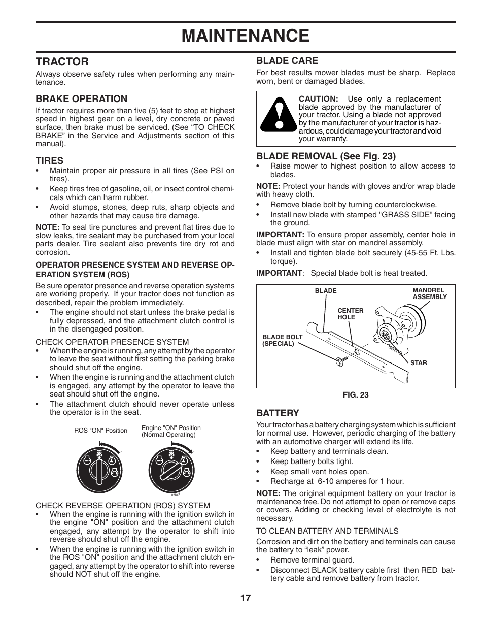 Maintenance, Tractor | Poulan Pro PB22H54YT LAWN TRACTOR User Manual | Page 17 / 32