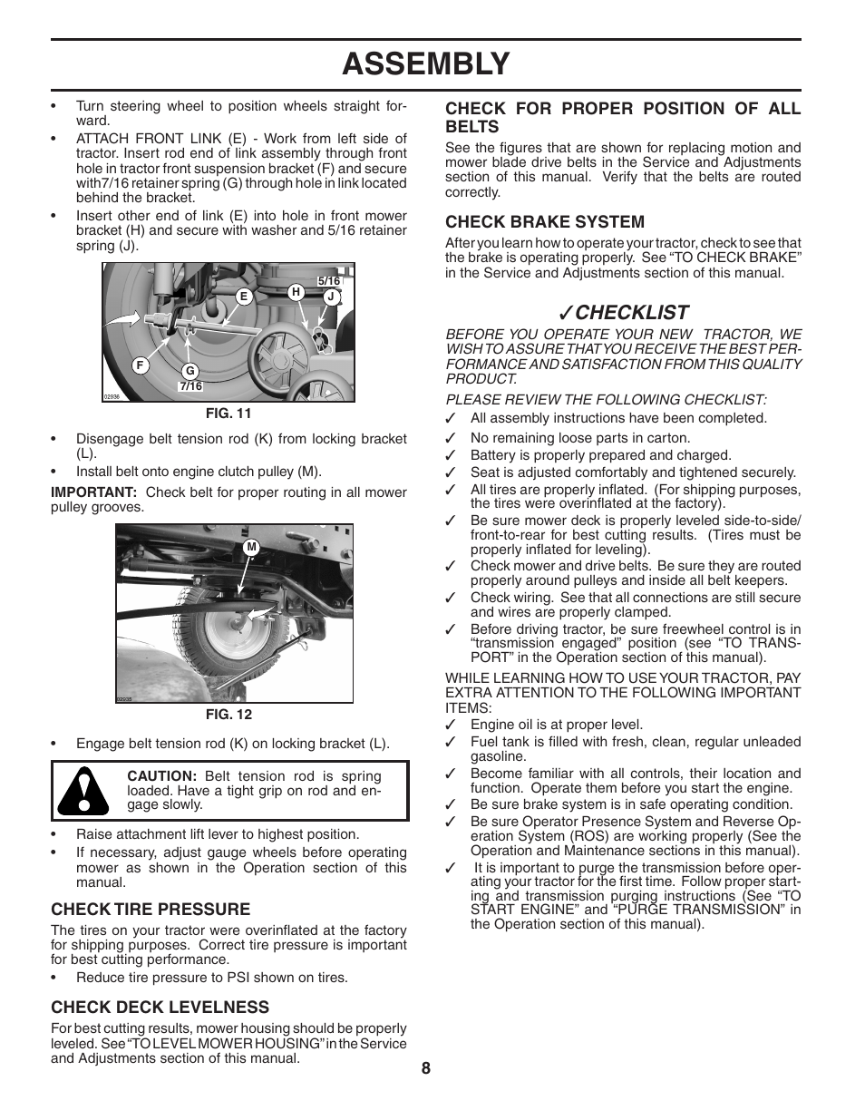 Assembly, Checklist | Poulan Pro PB22H54YT LAWN TRACTOR User Manual | Page 8 / 32