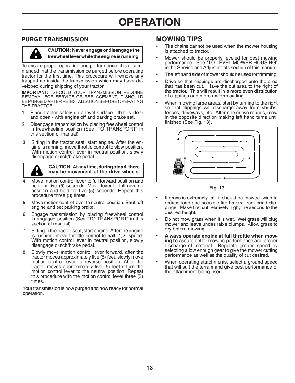 Operation, Mowing tips | Poulan Pro PB20H42YT LAWN TRACTOR User Manual | Page 13 / 28