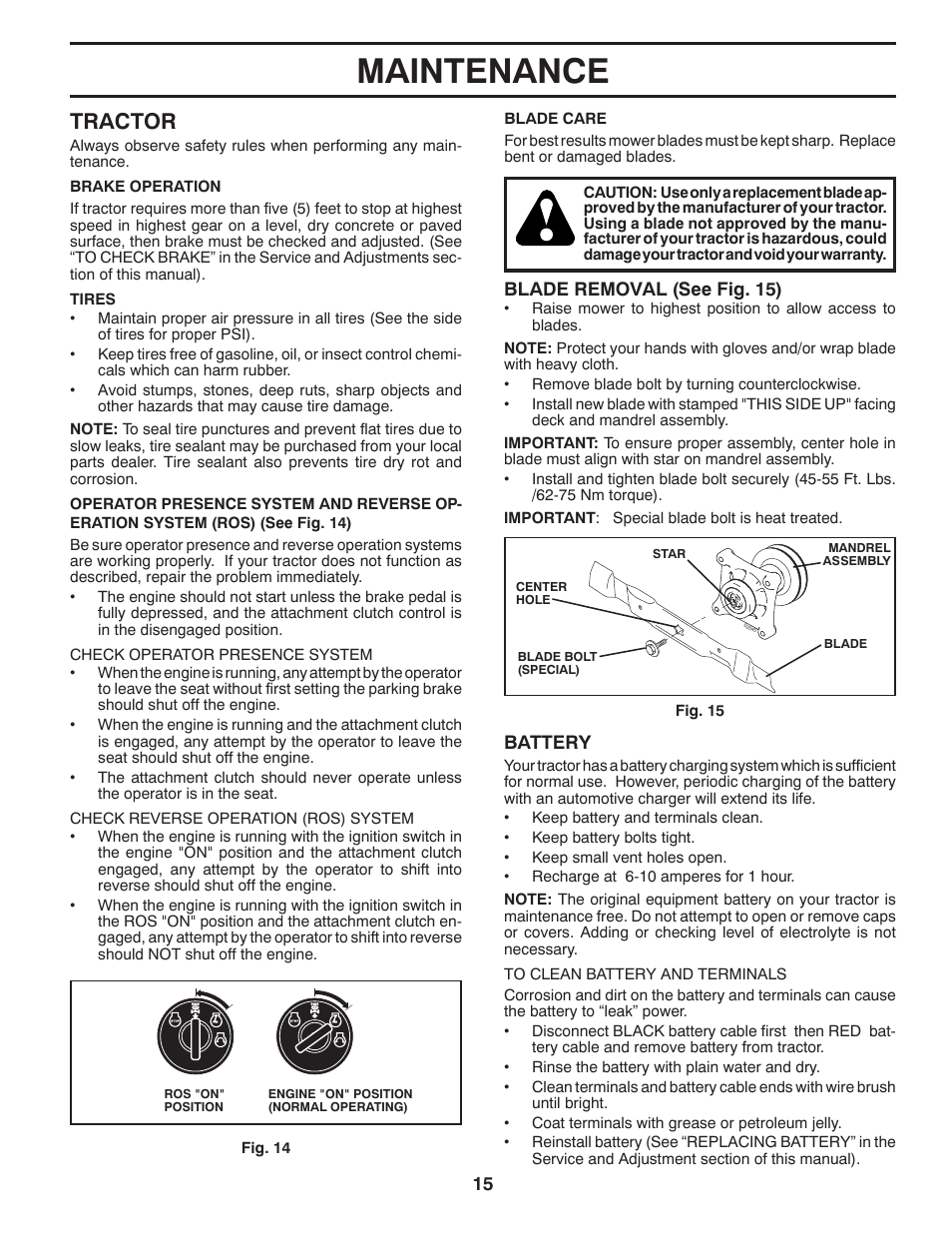 Maintenance, Tractor | Poulan Pro PB20H42YT LAWN TRACTOR User Manual | Page 15 / 28