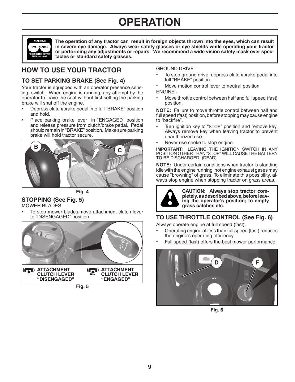 Operation, How to use your tractor | Poulan Pro PB20H42YT LAWN TRACTOR User Manual | Page 9 / 28