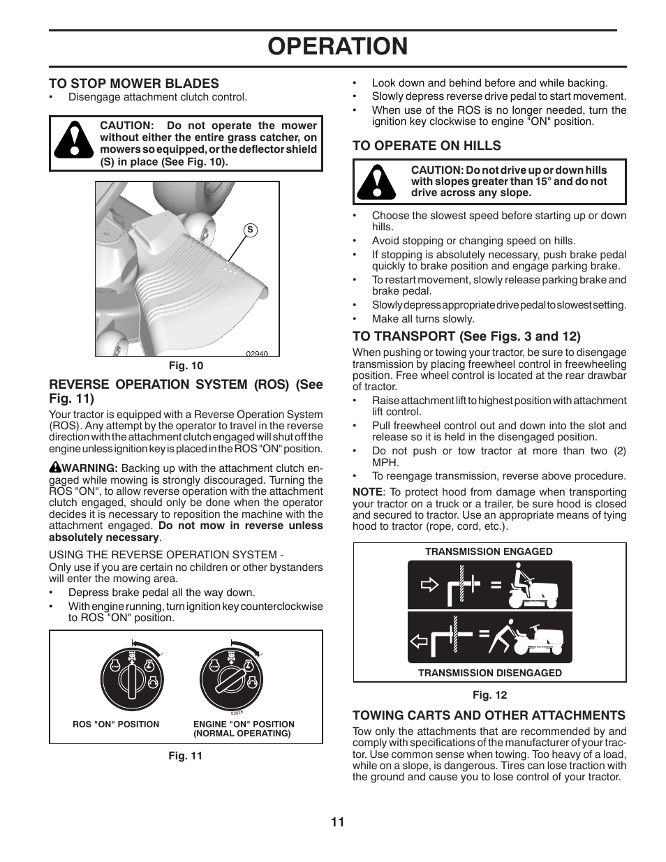 Operation | Poulan Pro PB22H46YT LAWN TRACTOR User Manual | Page 11 / 28