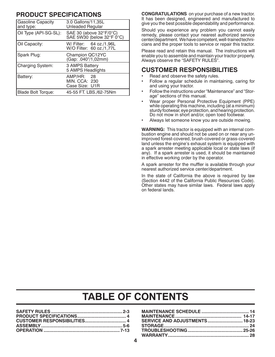 Poulan Pro PB22H46YT LAWN TRACTOR User Manual | Page 4 / 28