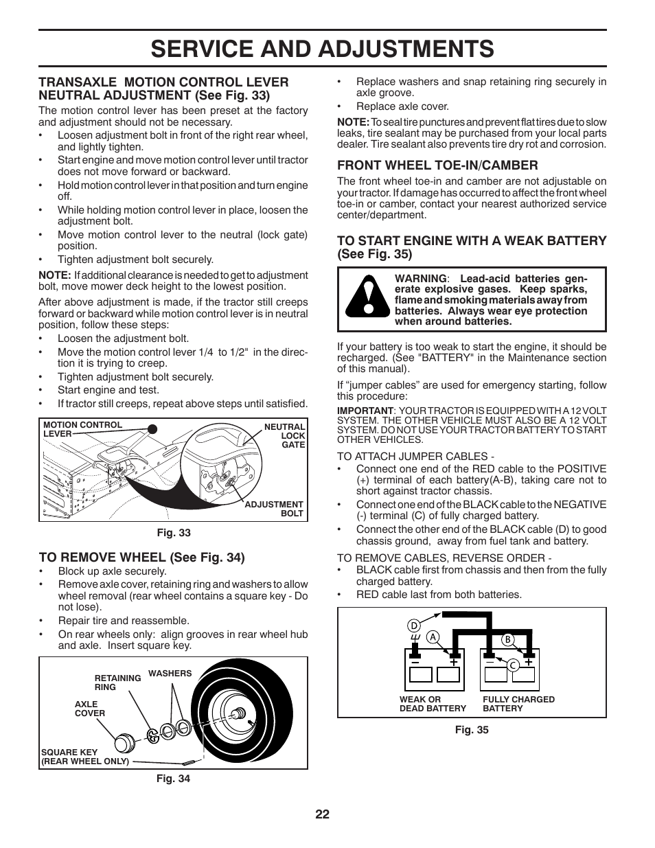 Service and adjustments | Poulan Pro PB22H42YT LAWN TRACTOR User Manual | Page 22 / 28