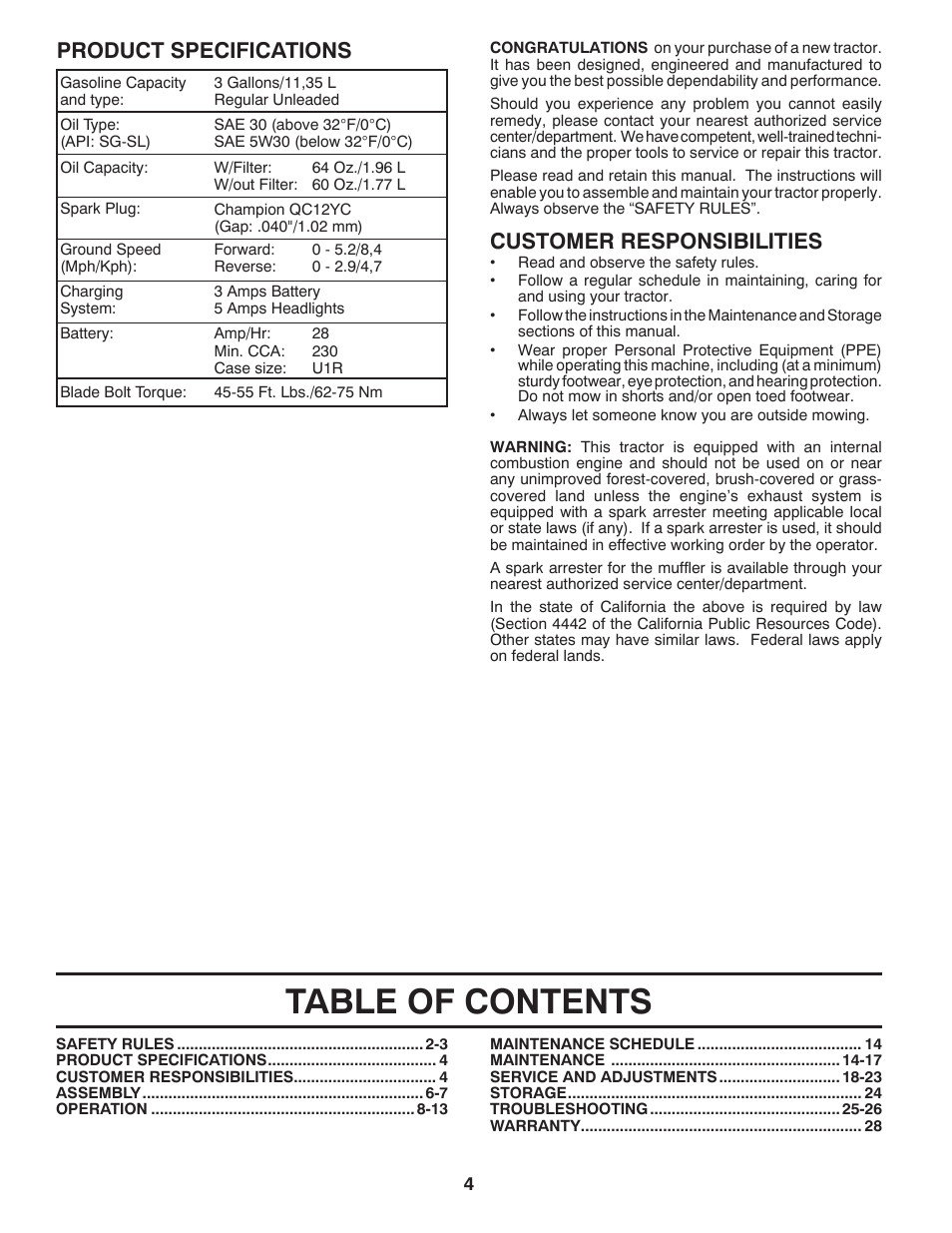 Poulan Pro PB22H42YT LAWN TRACTOR User Manual | Page 4 / 28