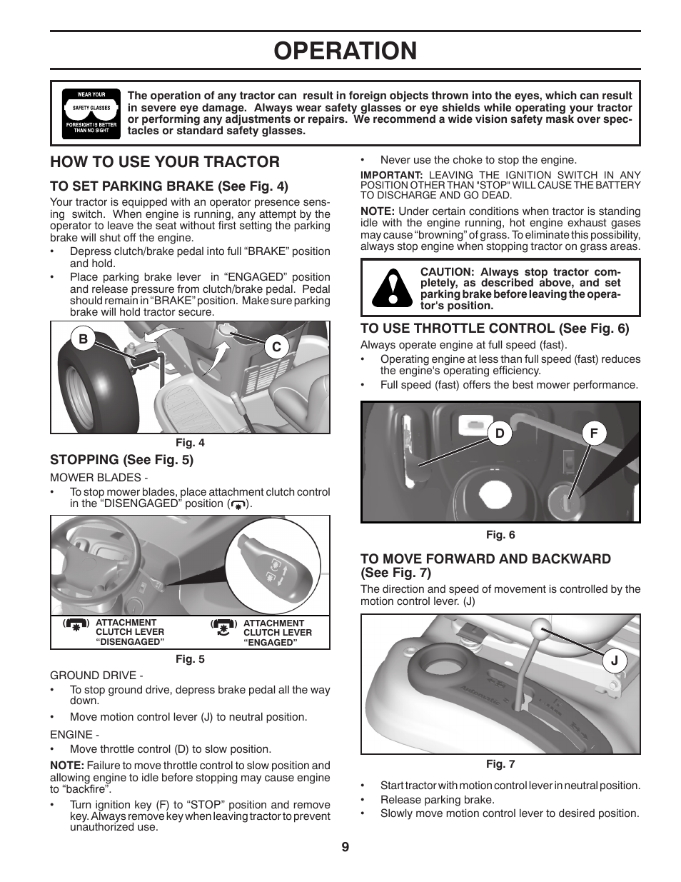 Operation, How to use your tractor | Poulan Pro PB22H42YT LAWN TRACTOR User Manual | Page 9 / 28