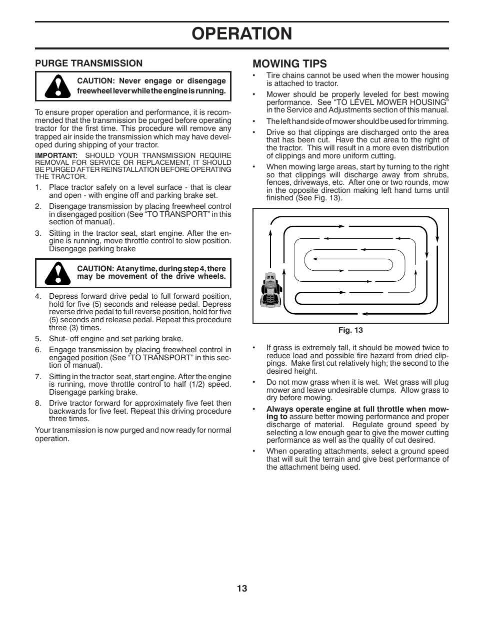 Operation, Mowing tips | Poulan Pro PB23H46YT LAWN TRACTOR User Manual | Page 13 / 28