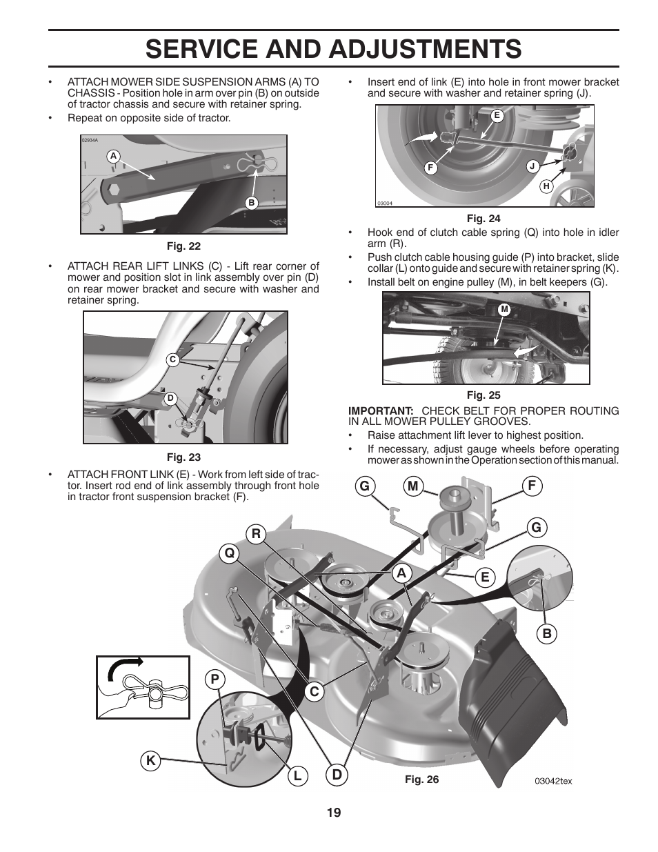 Service and adjustments | Poulan Pro PB23H46YT LAWN TRACTOR User Manual | Page 19 / 28