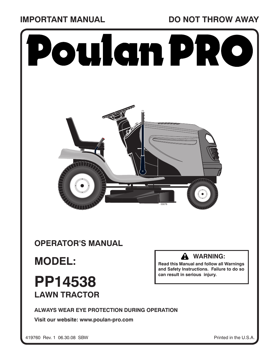 Poulan Pro PP14538 LAWN TRACTOR User Manual | 28 pages