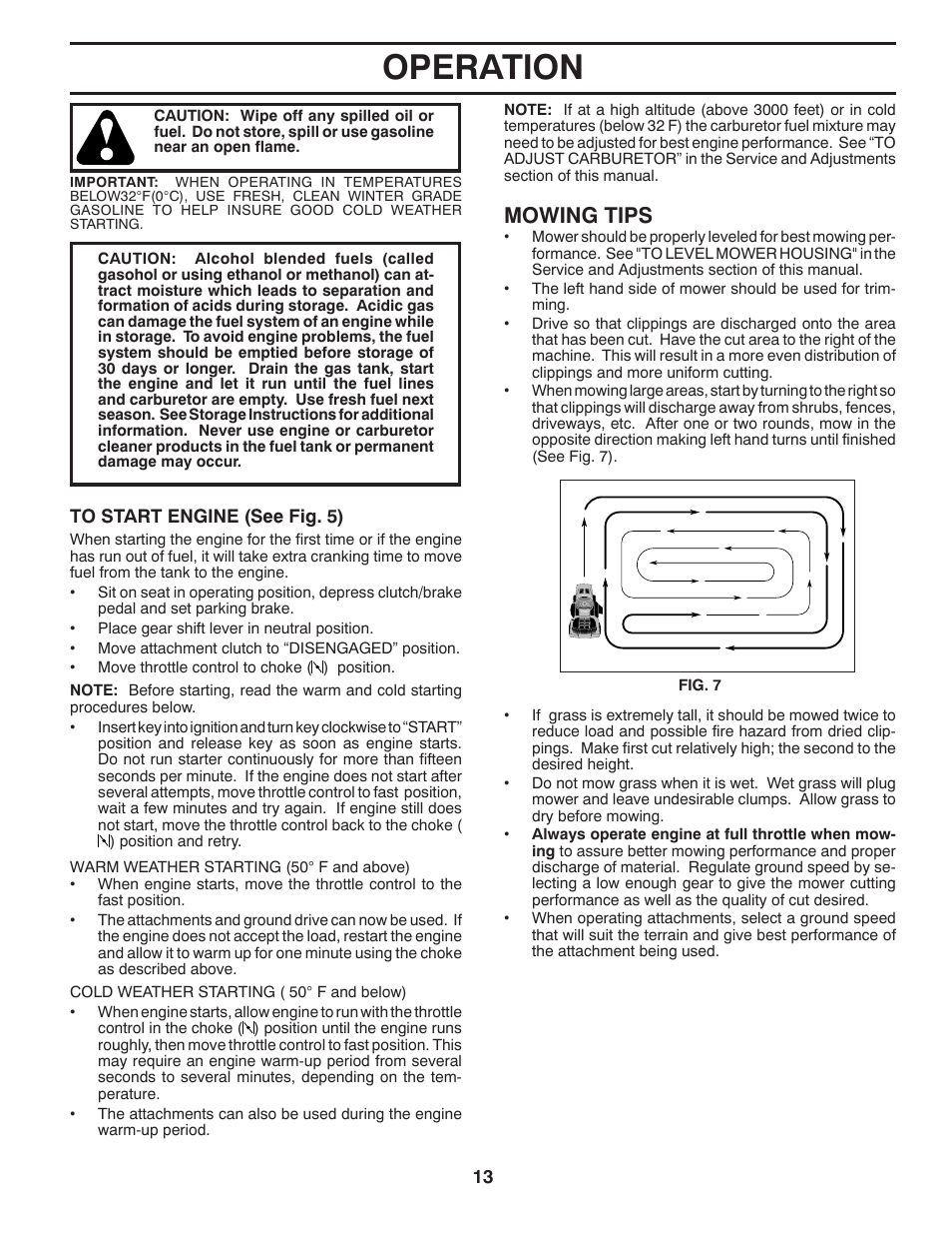 Operation, Mowing tips | Poulan Pro PP14538 LAWN TRACTOR User Manual | Page 13 / 28