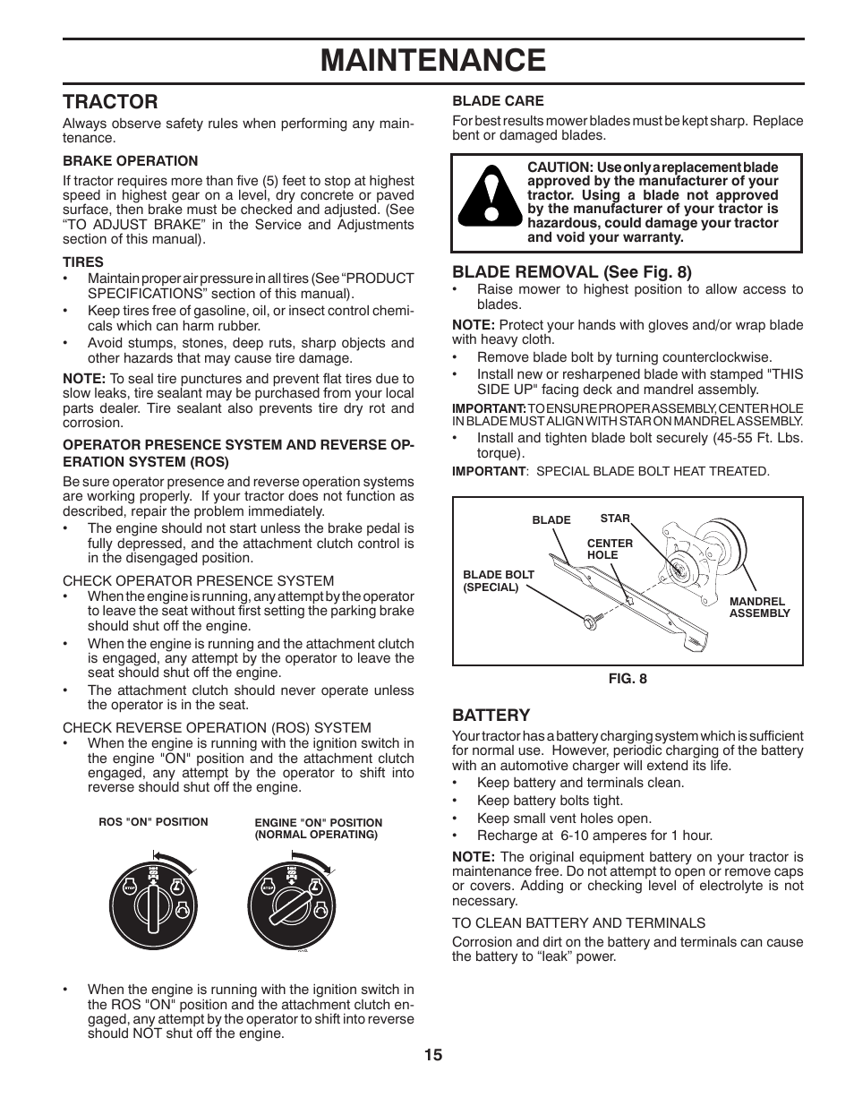 Maintenance, Tractor | Poulan Pro PP14538 LAWN TRACTOR User Manual | Page 15 / 28