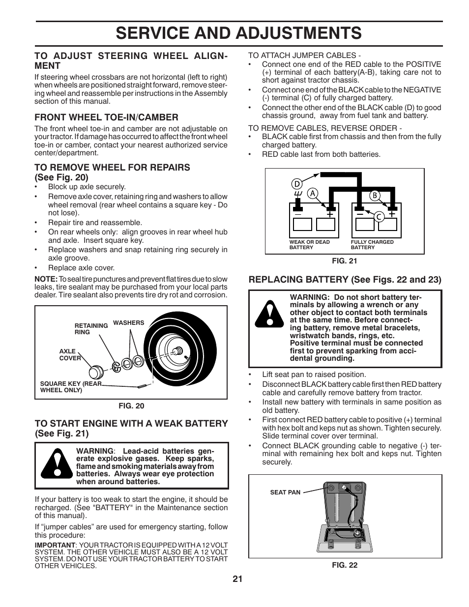 Service and adjustments | Poulan Pro PP14538 LAWN TRACTOR User Manual | Page 21 / 28