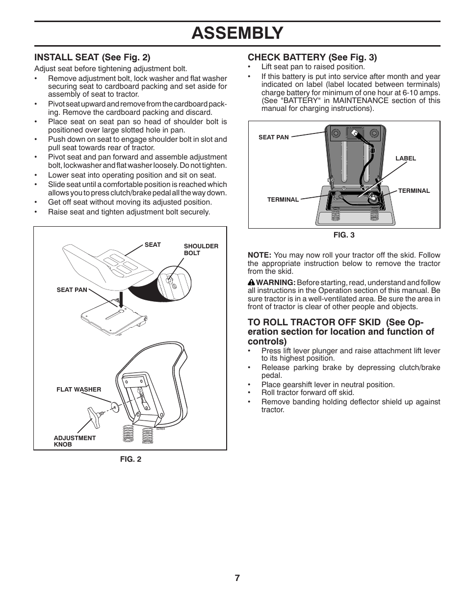 Assembly | Poulan Pro PP14538 LAWN TRACTOR User Manual | Page 7 / 28
