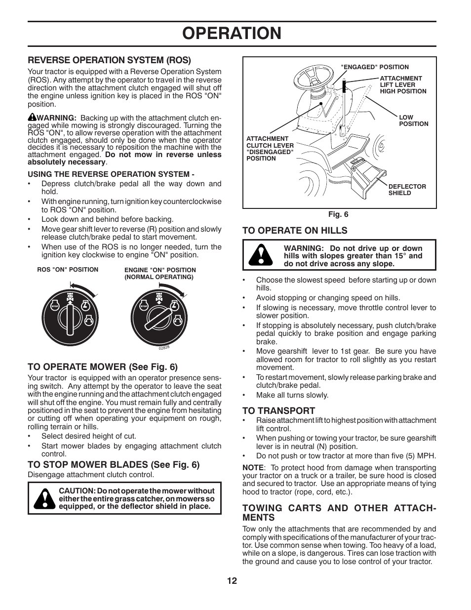 Operation | Poulan Pro PB19542LT LAWN TRACTOR User Manual | Page 12 / 56