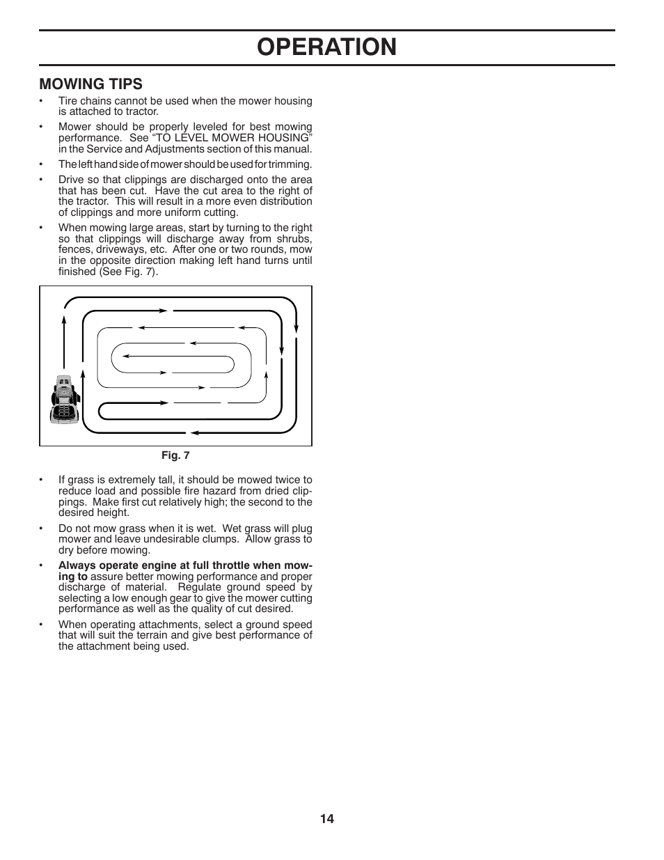 Operation, Mowing tips | Poulan Pro PB19542LT LAWN TRACTOR User Manual | Page 14 / 56