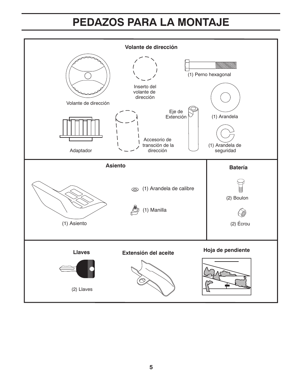 Pedazos para la montaje | Poulan Pro PB19542LT LAWN TRACTOR User Manual | Page 33 / 56