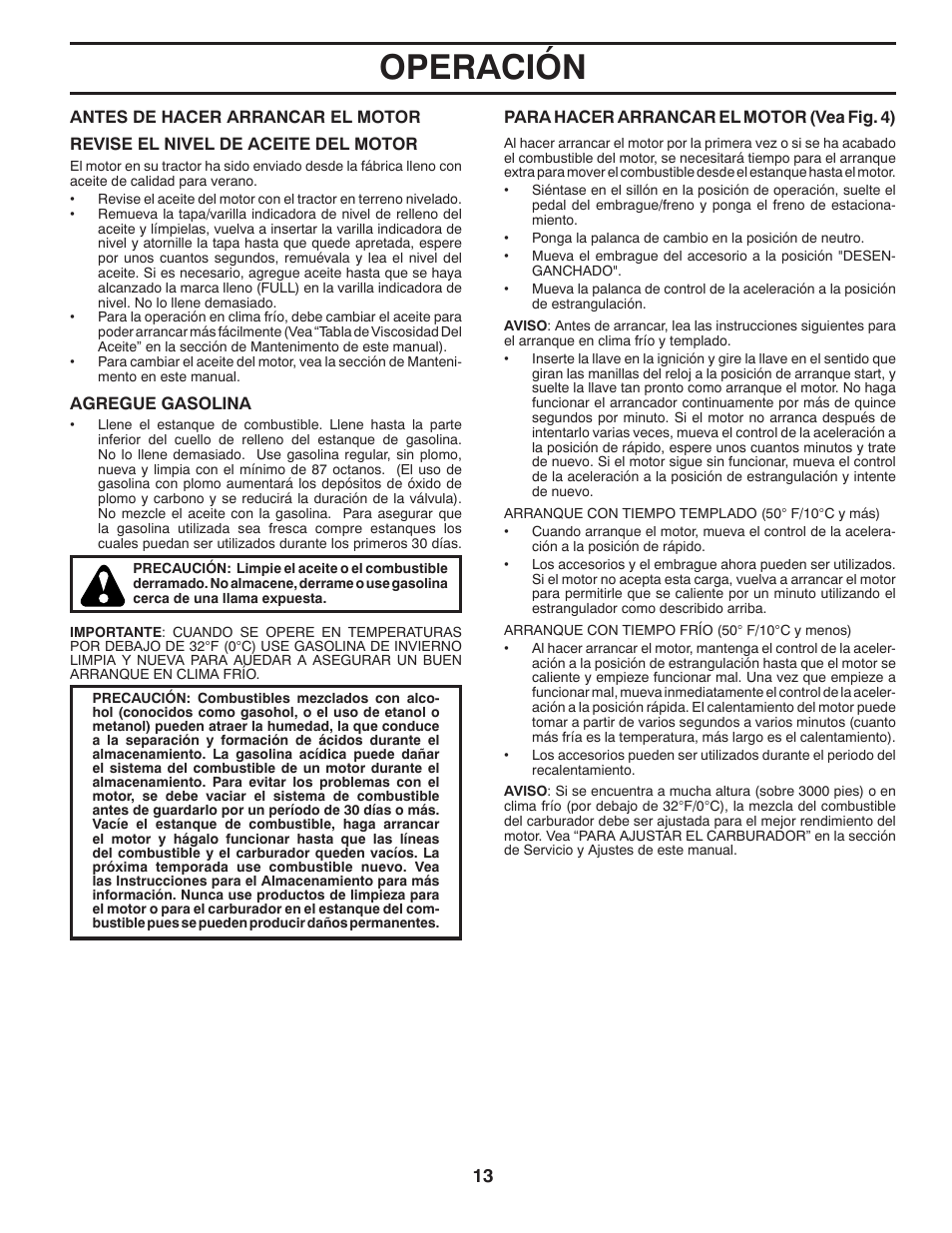 Operación | Poulan Pro PB19542LT LAWN TRACTOR User Manual | Page 41 / 56