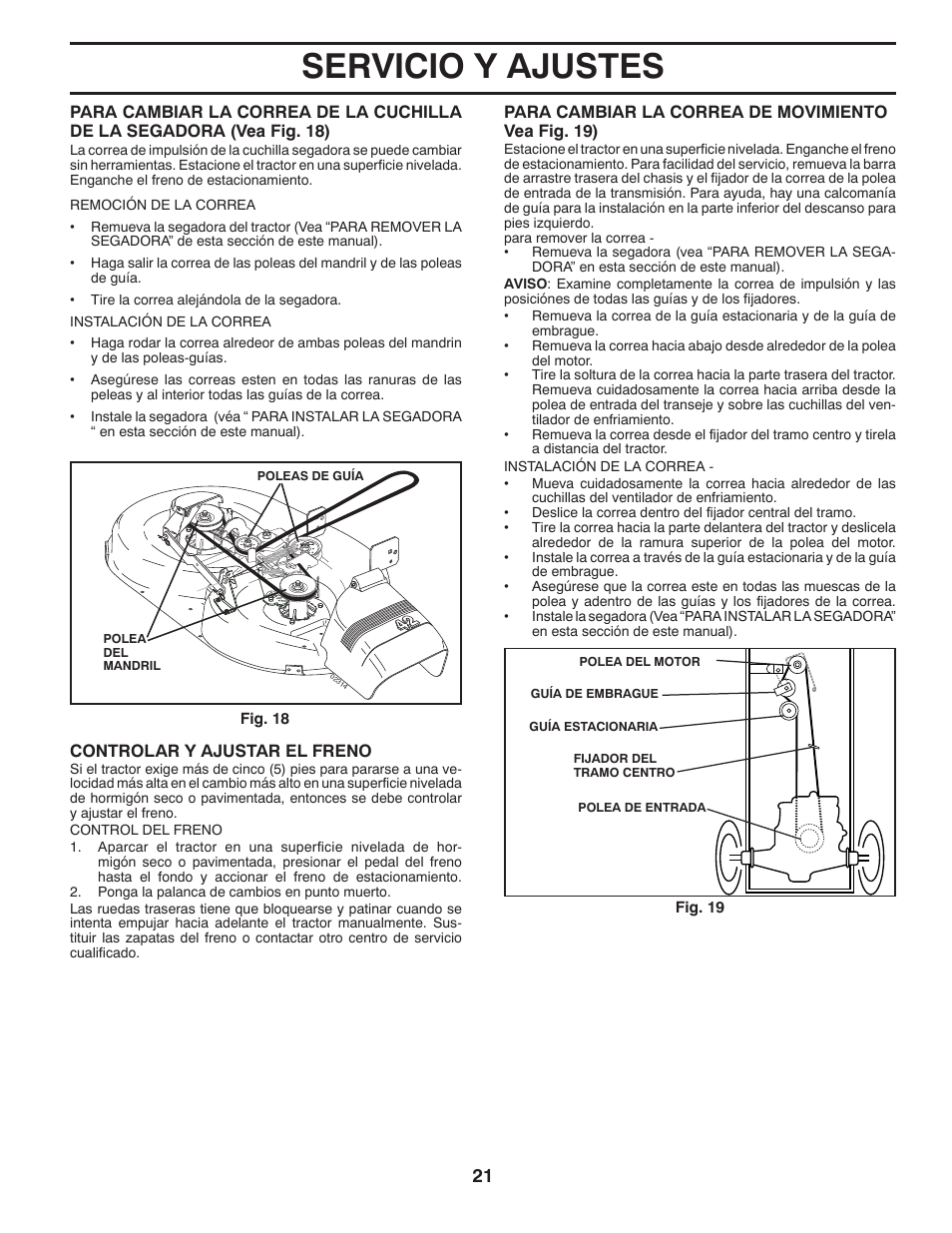 Servicio y ajustes | Poulan Pro PB19542LT LAWN TRACTOR User Manual | Page 49 / 56