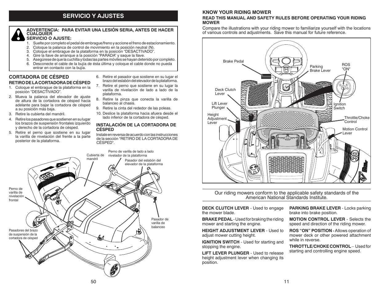 Servicio y ajustes | Poulan Pro PB38 LAWN TRACTOR User Manual | Page 11 / 30