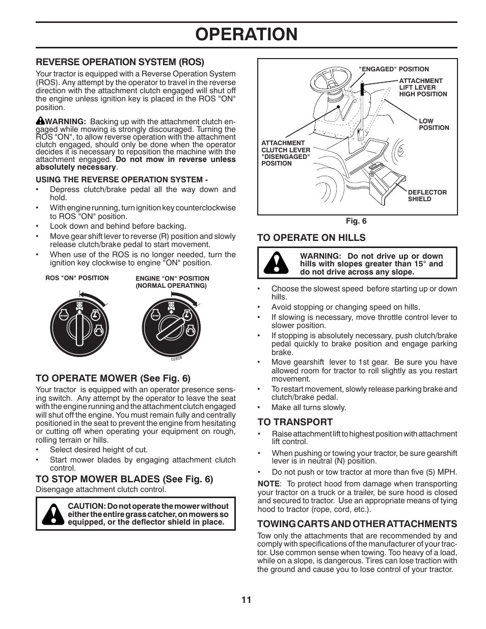 Operation | Poulan Pro PO14538LT LAWN TRACTOR User Manual | Page 11 / 28