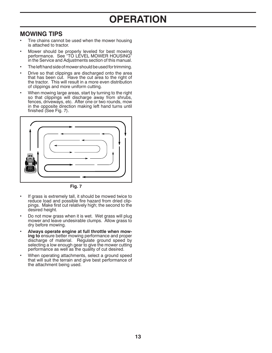 Operation, Mowing tips | Poulan Pro PO14538LT LAWN TRACTOR User Manual | Page 13 / 28