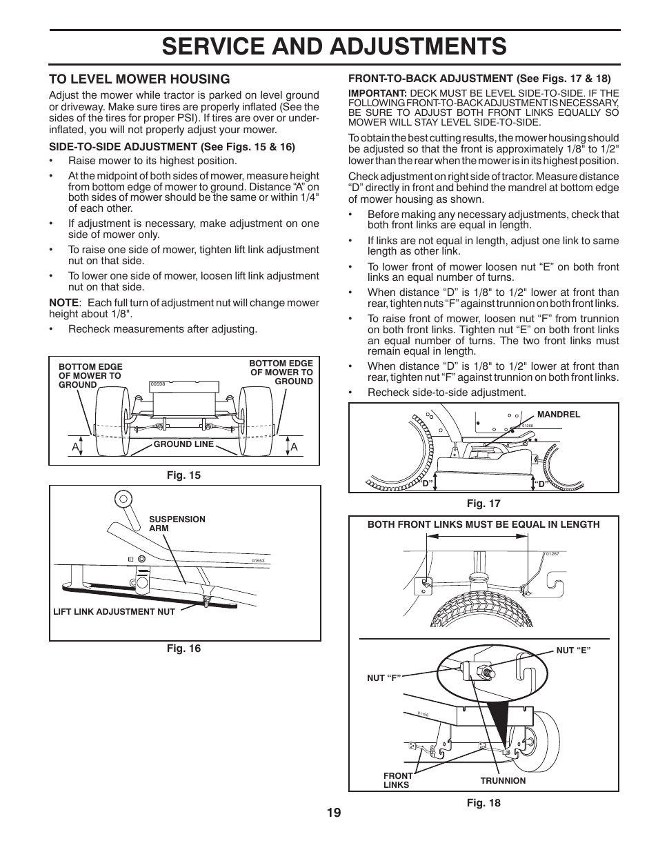 Service and adjustments | Poulan Pro PO14538LT LAWN TRACTOR User Manual | Page 19 / 28