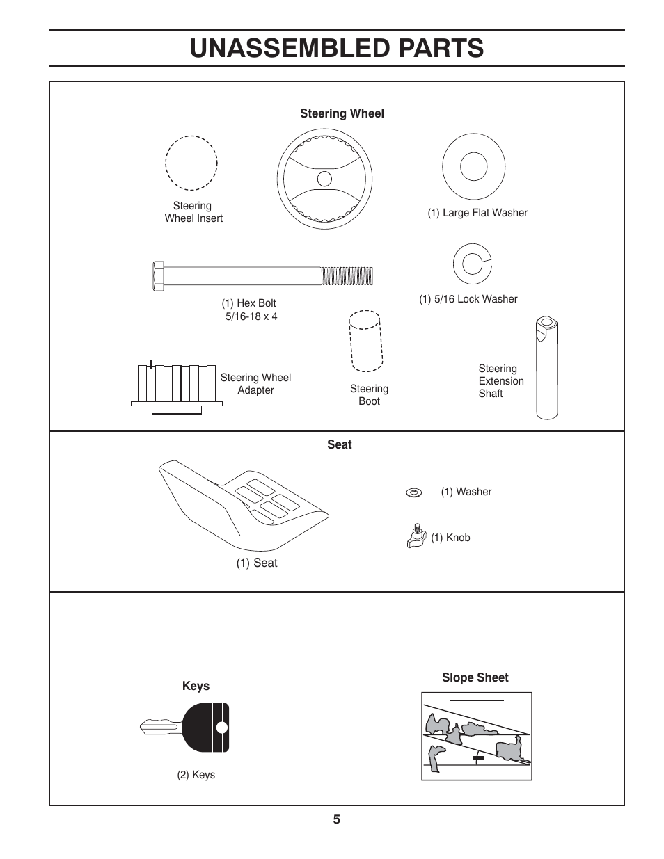 Unassembled parts | Poulan Pro PO14538LT LAWN TRACTOR User Manual | Page 5 / 28