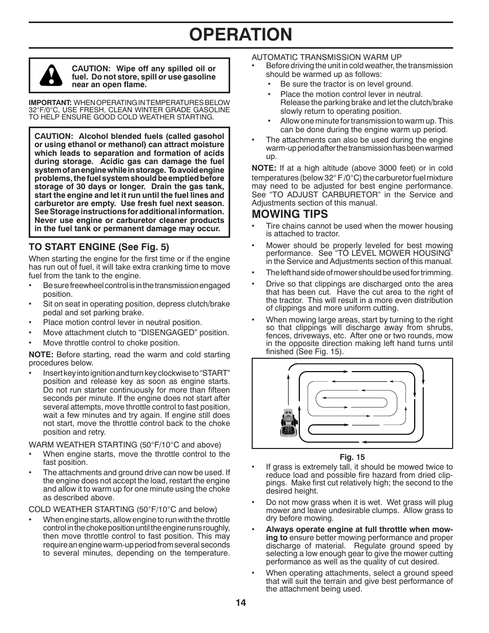 Operation, Mowing tips | Poulan Pro PB175A42LT LAWN TRACTOR User Manual | Page 14 / 30