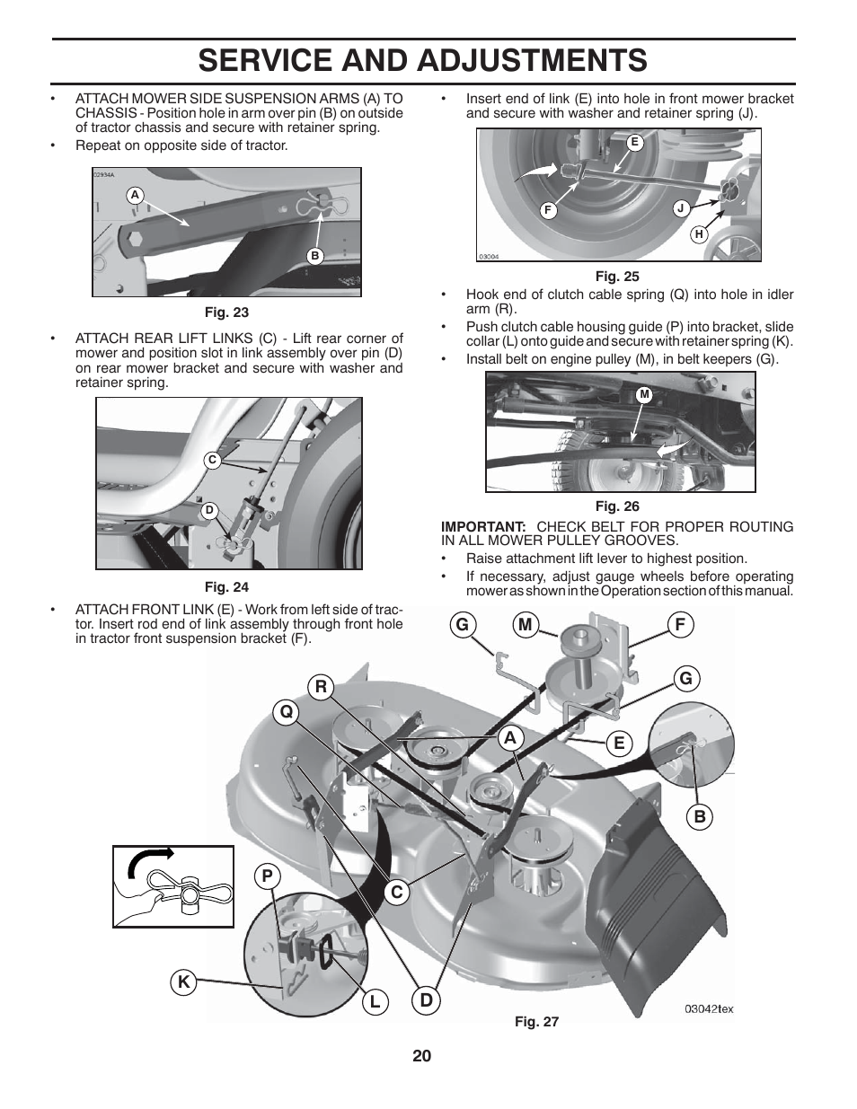 Service and adjustments | Poulan Pro PB175A42LT LAWN TRACTOR User Manual | Page 20 / 30