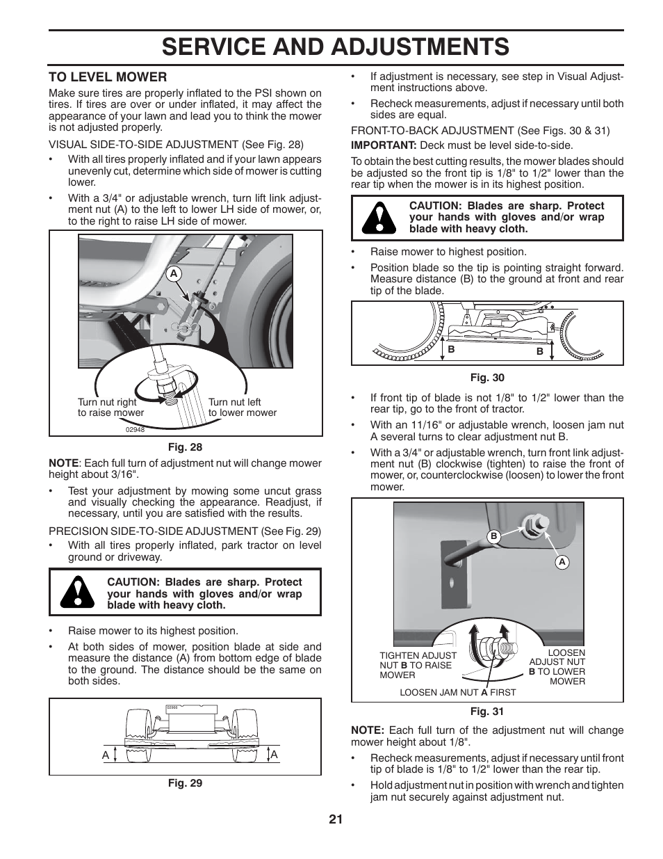 Service and adjustments | Poulan Pro PB175A42LT LAWN TRACTOR User Manual | Page 21 / 30