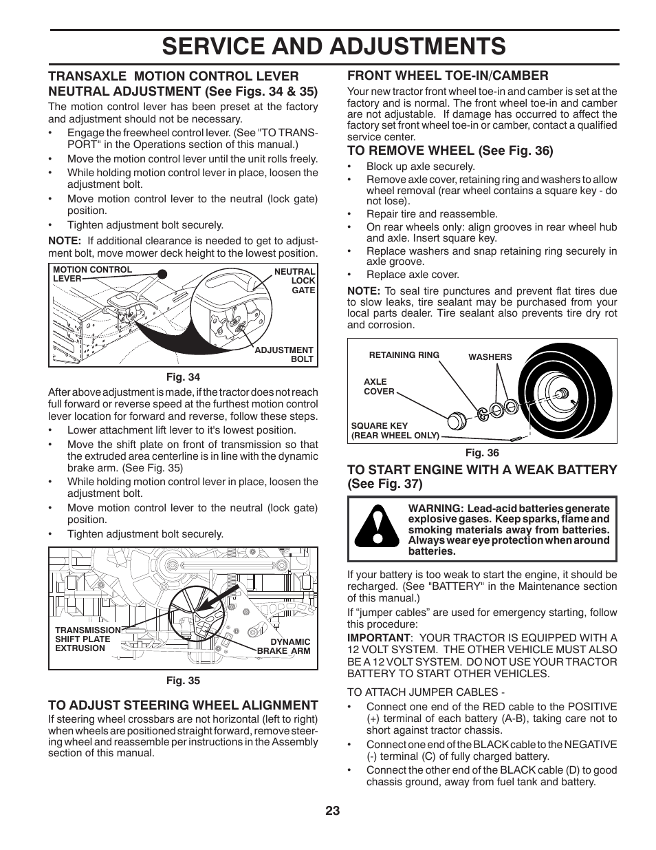 Service and adjustments | Poulan Pro PB175A42LT LAWN TRACTOR User Manual | Page 23 / 30