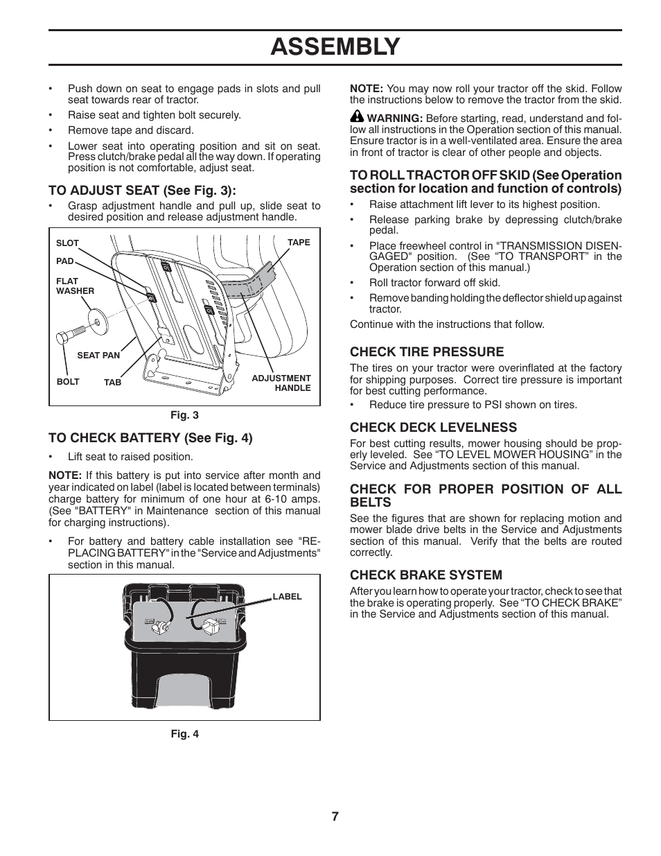 Assembly | Poulan Pro PB175A42LT LAWN TRACTOR User Manual | Page 7 / 30