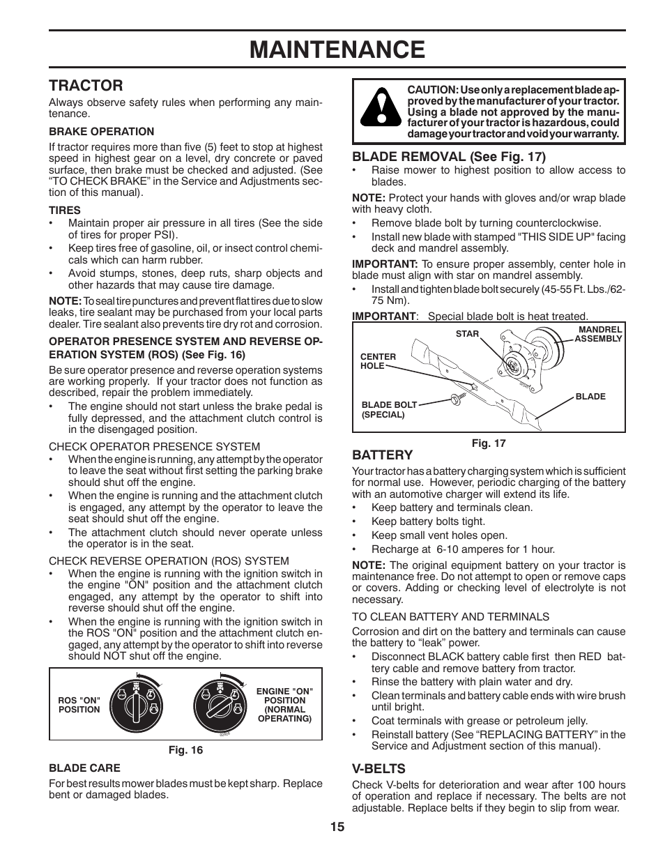 Maintenance, Tractor | Poulan Pro PB20H42LT LAWN TRACTOR User Manual | Page 15 / 28