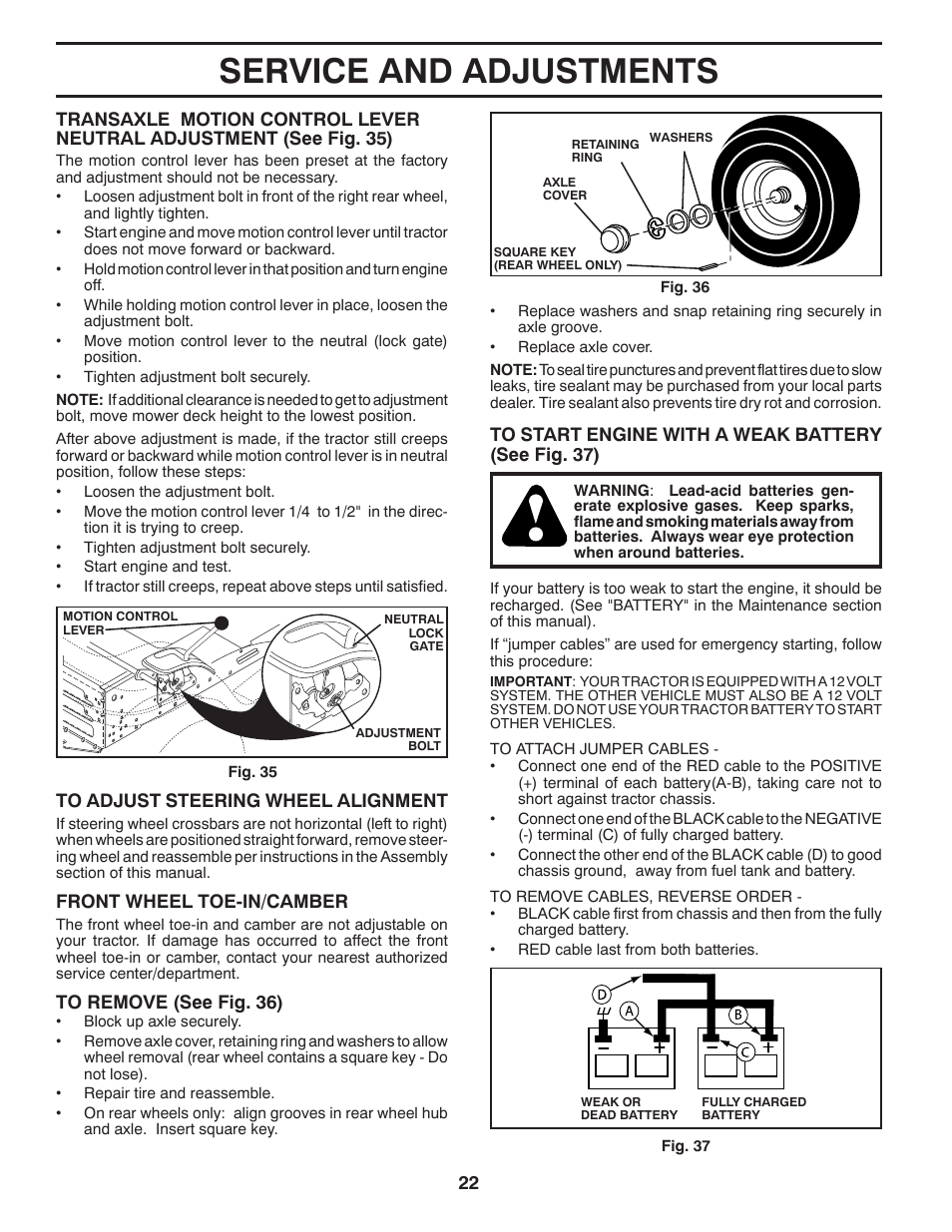 Service and adjustments | Poulan Pro PB20H42LT LAWN TRACTOR User Manual | Page 22 / 28