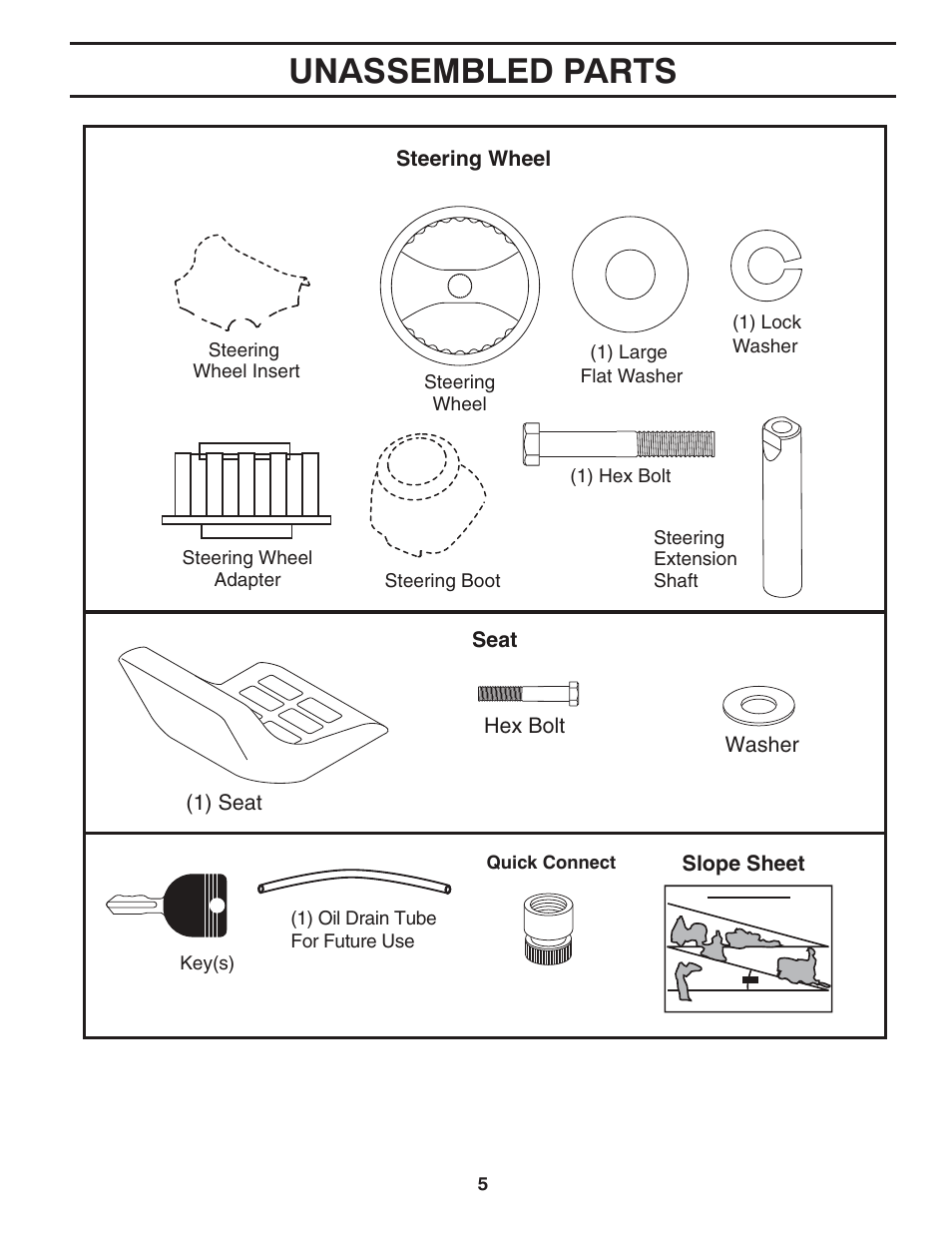 Unassembled parts | Poulan Pro PB20H42LT LAWN TRACTOR User Manual | Page 5 / 28