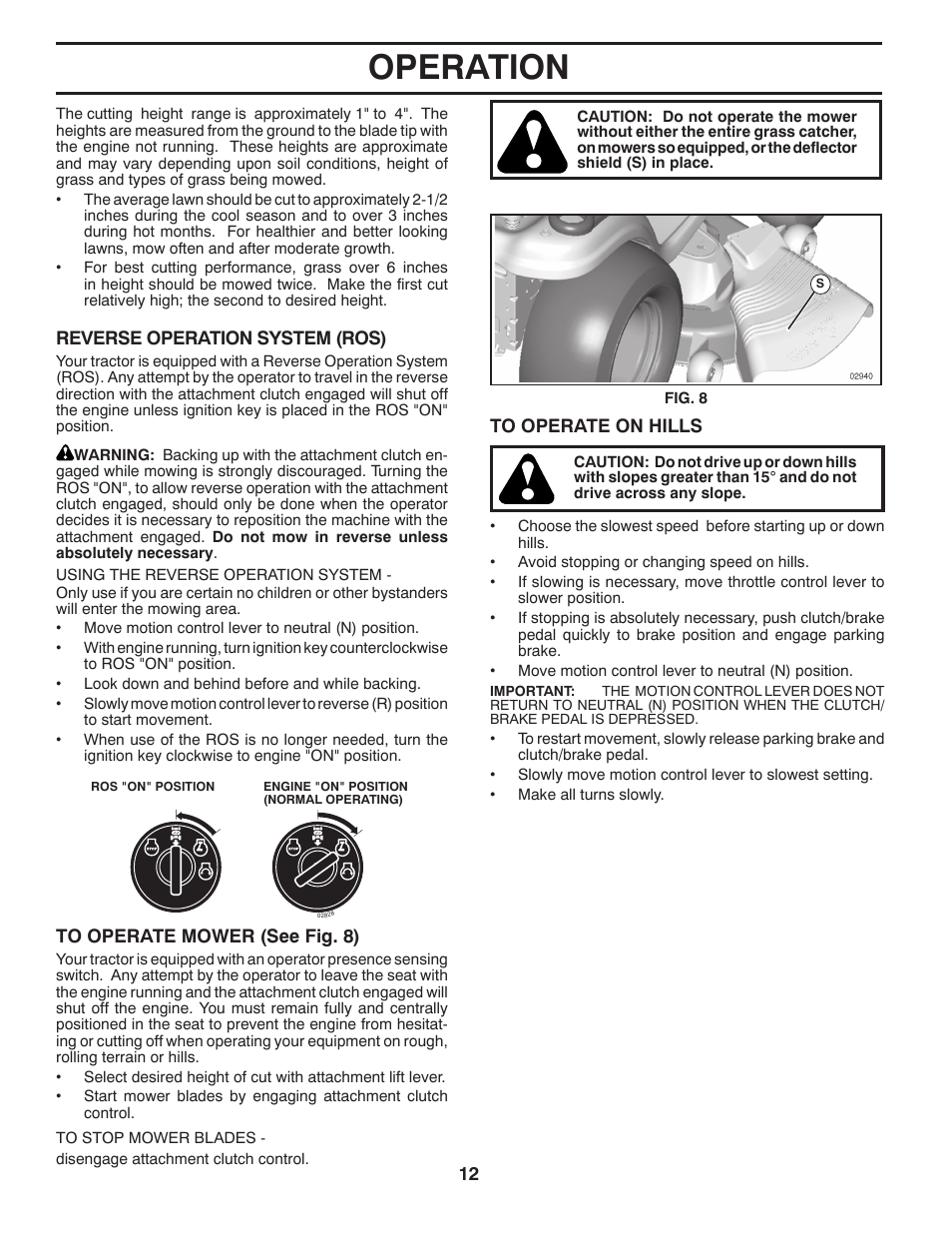 Operation | Poulan Pro PB195H42LT LAWN TRACTOR User Manual | Page 12 / 44