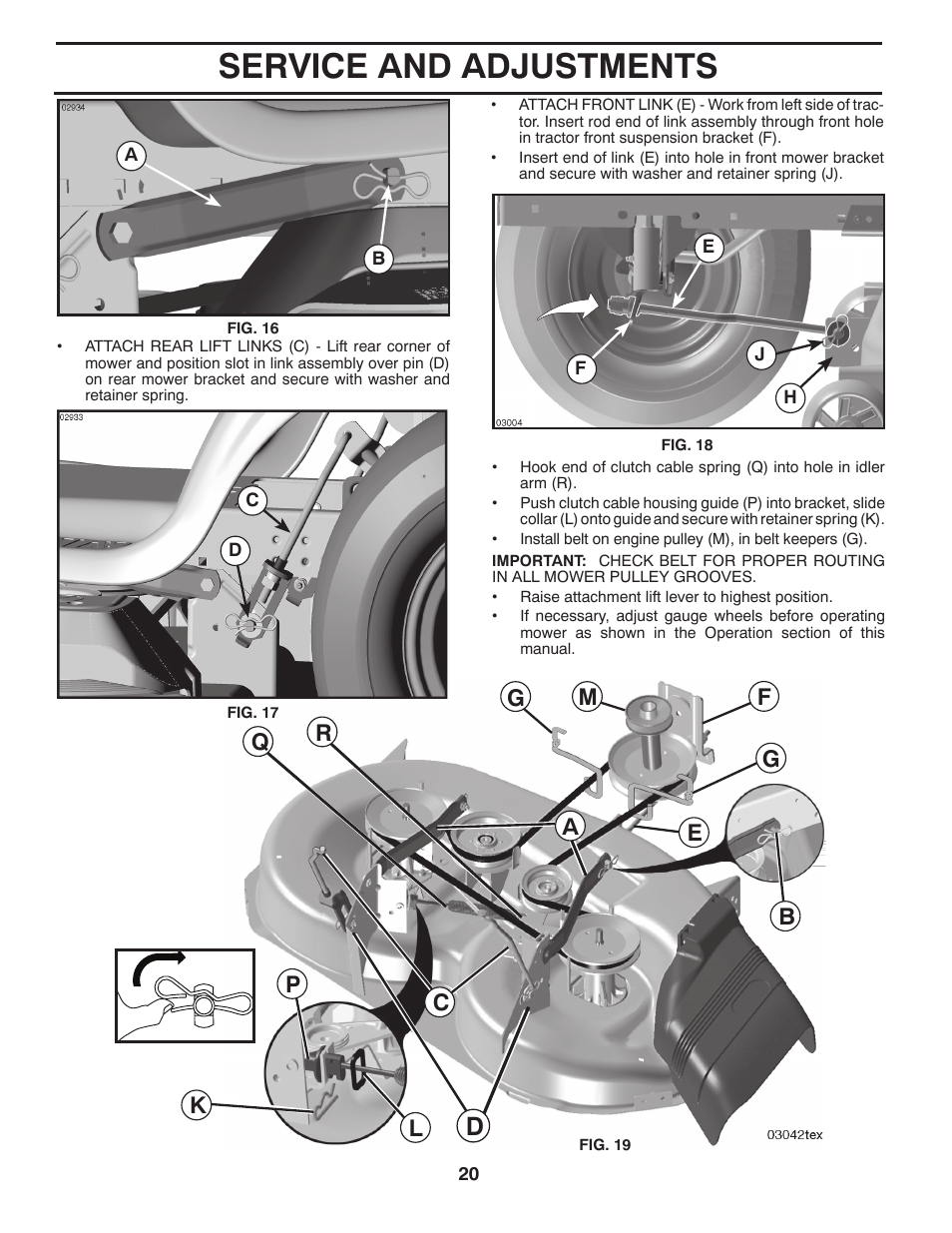 Service and adjustments | Poulan Pro PB195H42LT LAWN TRACTOR User Manual | Page 20 / 44