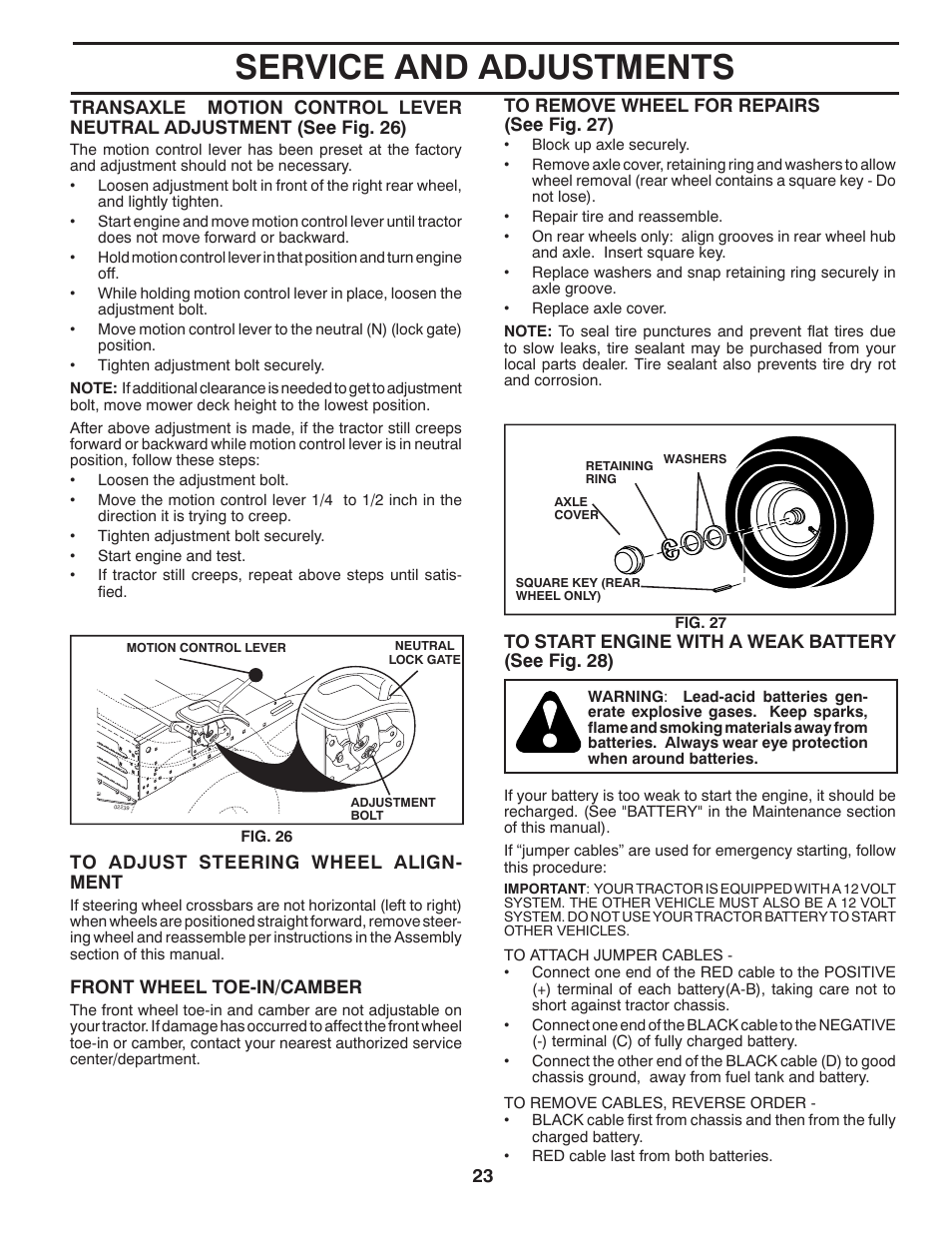 Service and adjustments | Poulan Pro PB195H42LT LAWN TRACTOR User Manual | Page 23 / 44