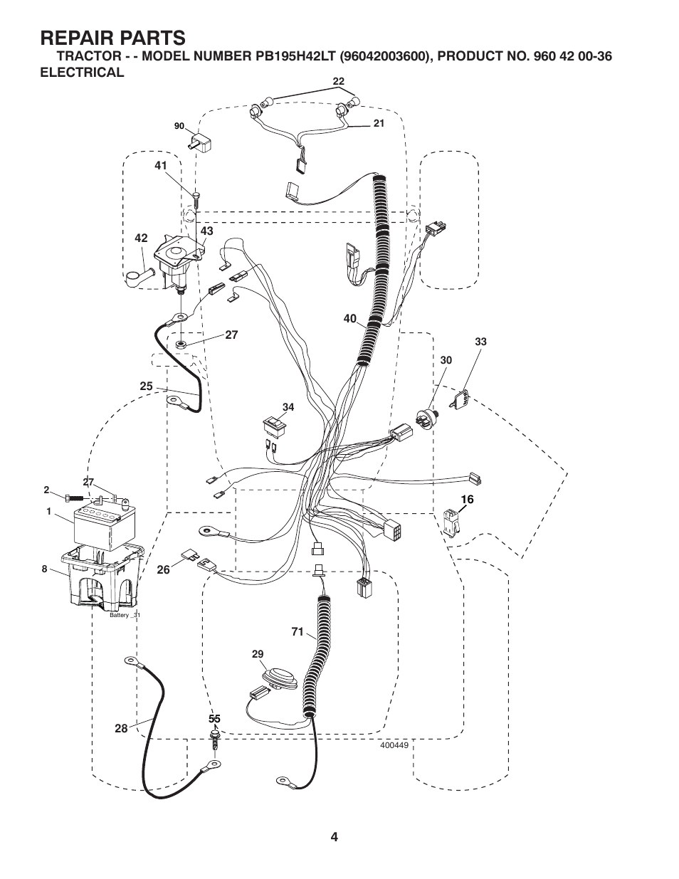 Electrical, Repair parts | Poulan Pro PB195H42LT LAWN TRACTOR User Manual | Page 32 / 44
