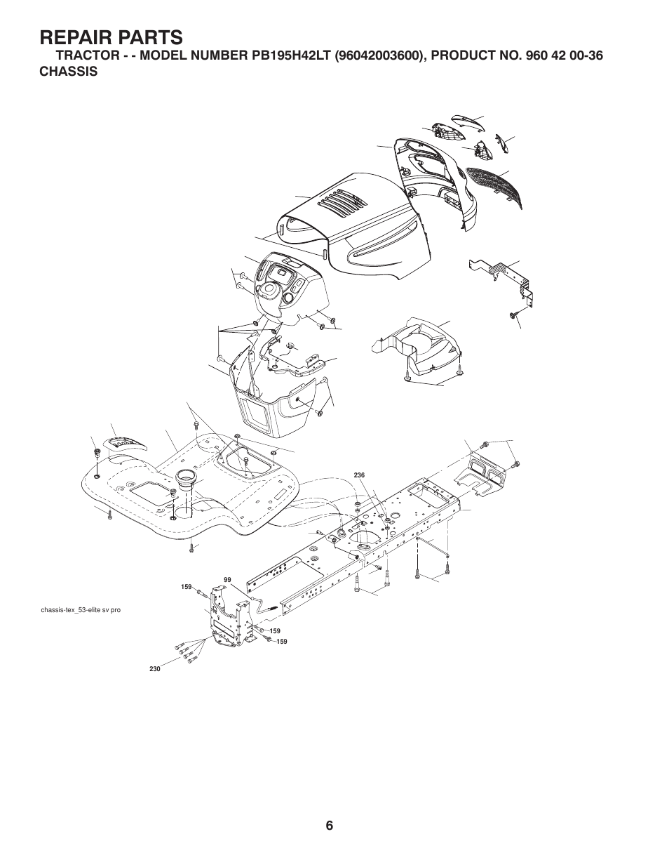 Chassis, Repair parts | Poulan Pro PB195H42LT LAWN TRACTOR User Manual | Page 34 / 44