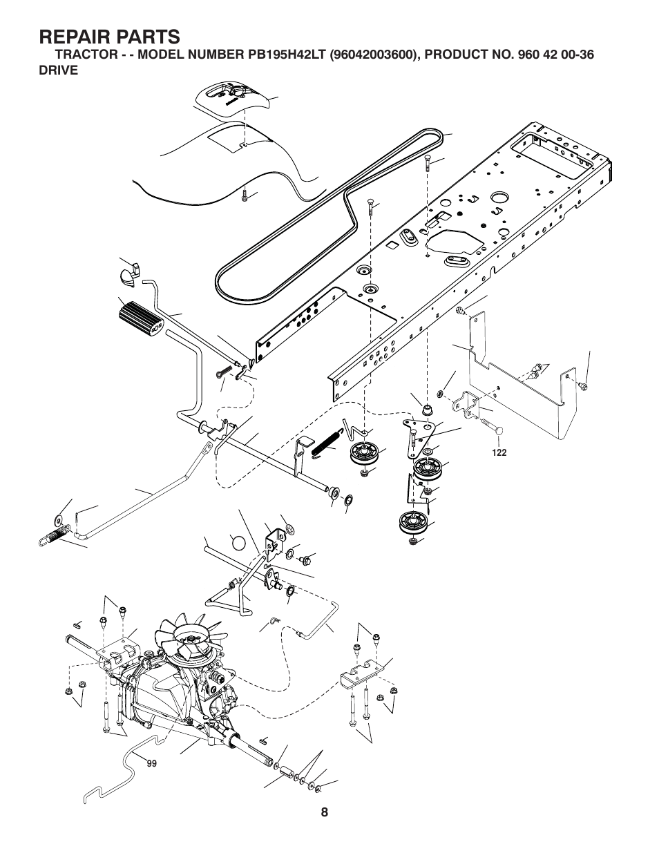 Drive, Repair parts | Poulan Pro PB195H42LT LAWN TRACTOR User Manual | Page 36 / 44