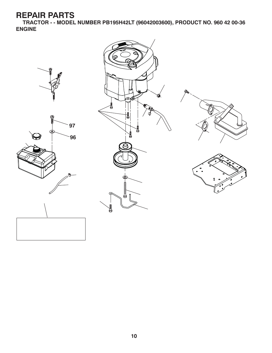 Engine, Repair parts | Poulan Pro PB195H42LT LAWN TRACTOR User Manual | Page 38 / 44