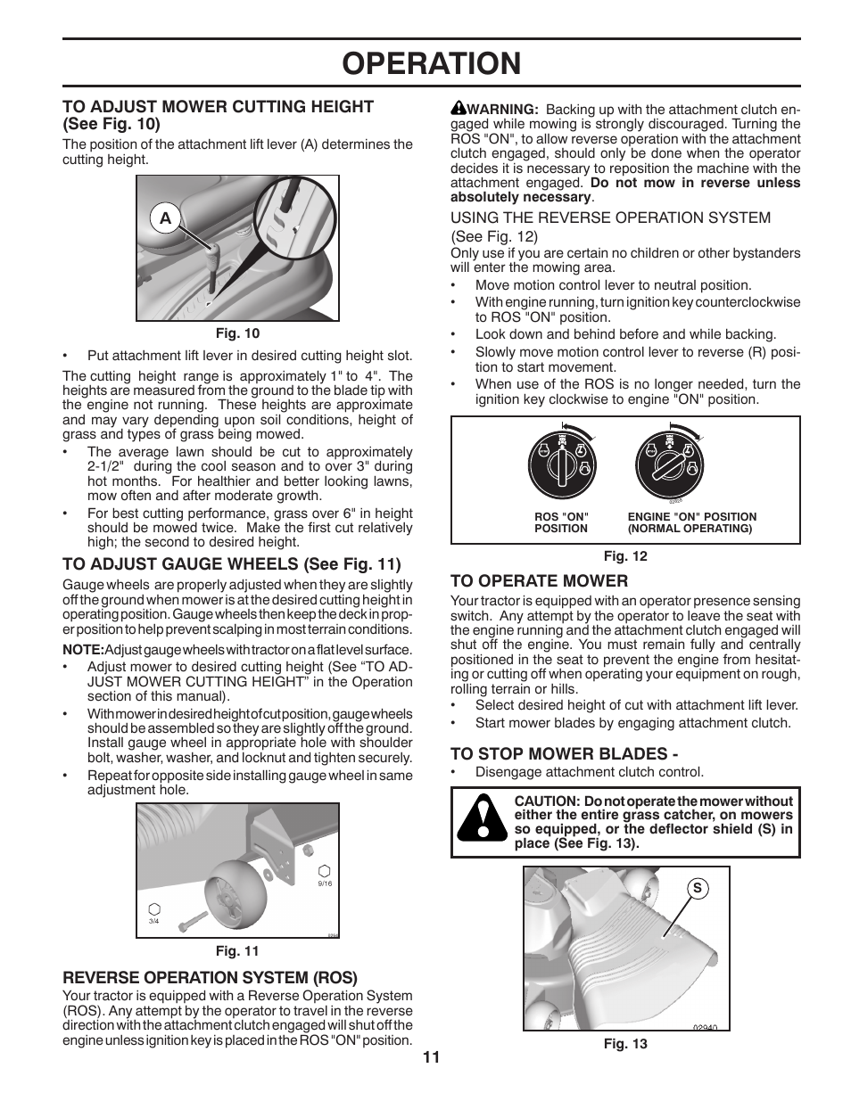 Operation | Poulan Pro PB195H42LT LAWN TRACTOR User Manual | Page 11 / 56