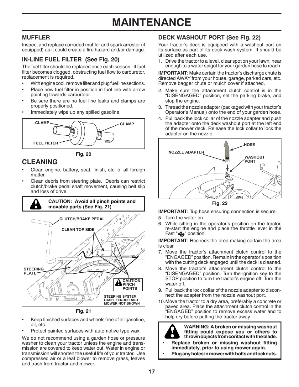 Maintenance, Cleaning | Poulan Pro PB195H42LT LAWN TRACTOR User Manual | Page 17 / 56